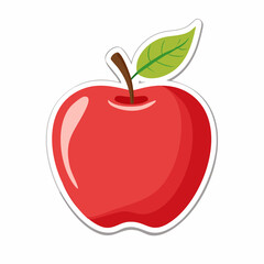 Fototapeta premium Red Apple with Green Leaf Sticker