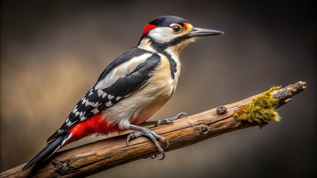 A photo of a Great Spotted Woodpecker perched on a branch in a dense forest The birds vibrant red crown and blackandwhite plumage are prominently