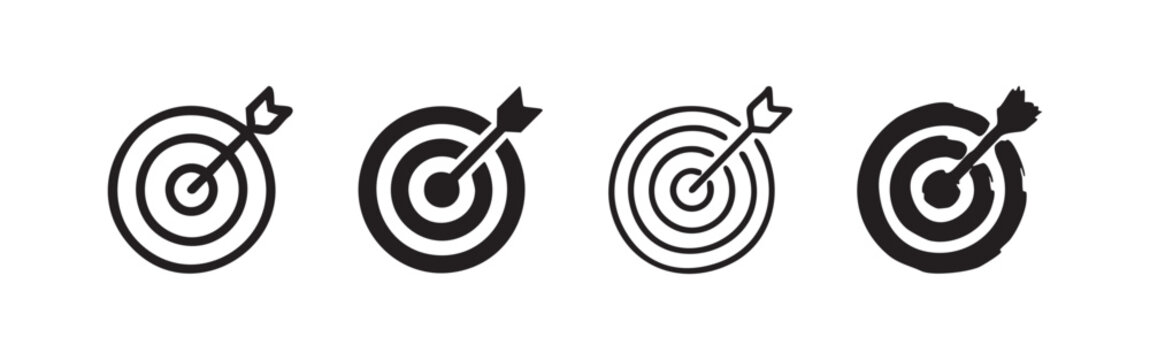 Target and Goal Achievement Icon Set in Four Different Hand Drawn and Minimalist Styles