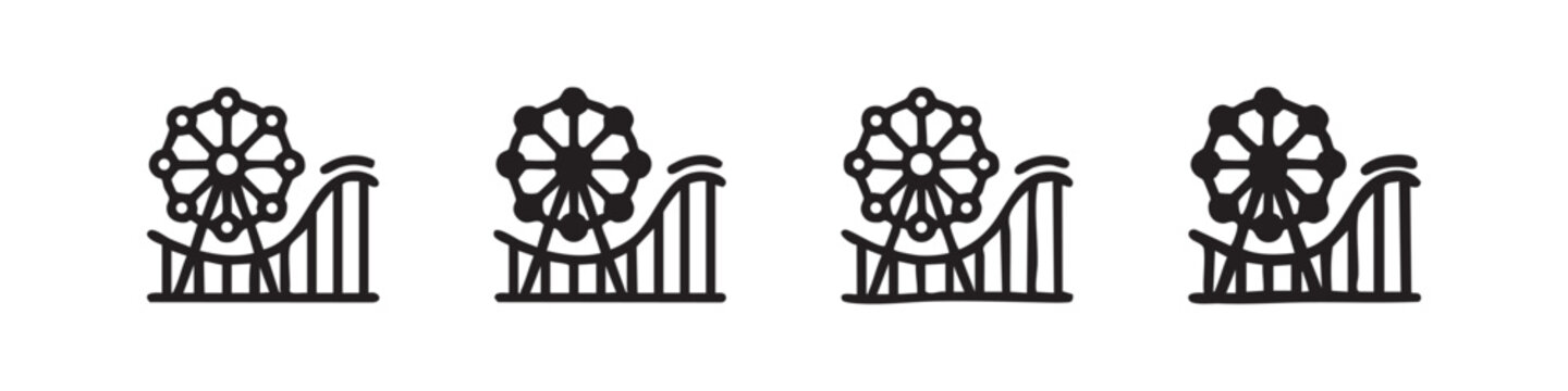 Amusement Park Ferris Wheel Rollercoaster Icon Set
