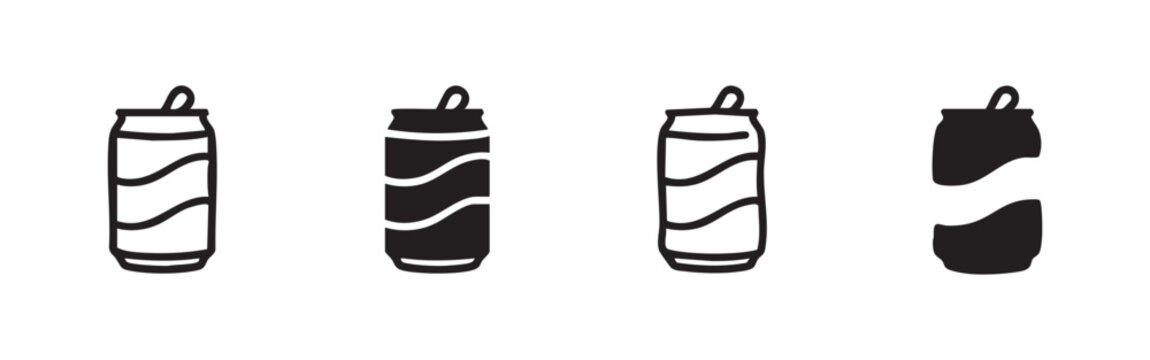 Soda Drink Can Beverage Icon Set in Line and Solid Style