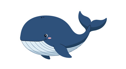 Naklejka premium Cute cartoon blue whale with a friendly smile and happy expression in a charming ocean animal vector illustration.