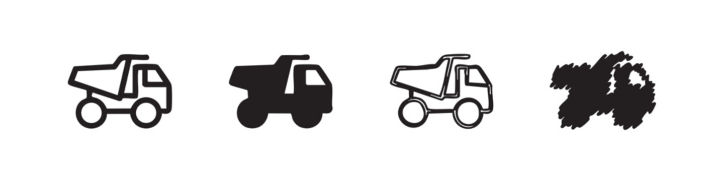 Dump Truck Icon Set, Construction and Mining Vehicle Symbols