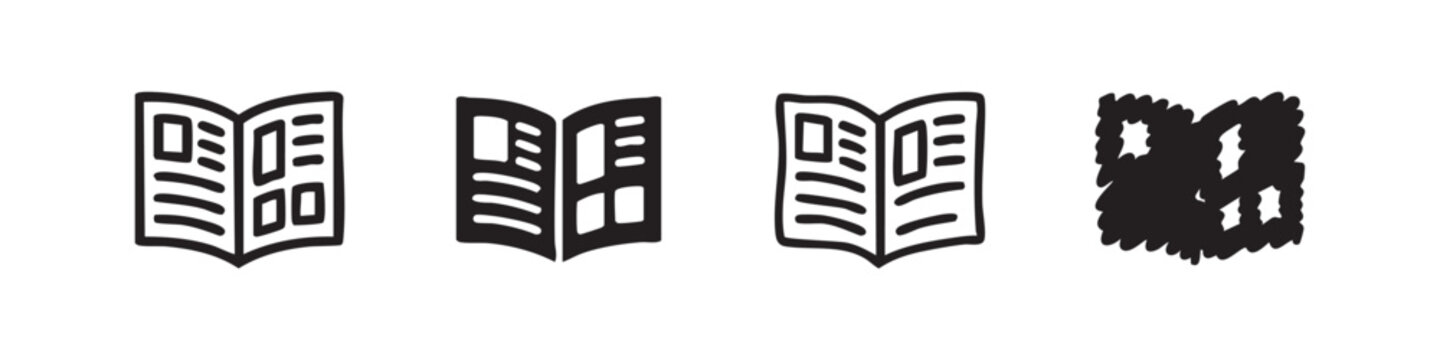 Open book or newspaper icon set