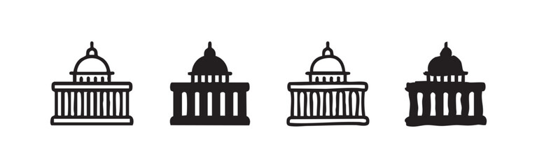Capitol Government Building Icons Set, Public Institution and State Law Symbols © liubomir118809