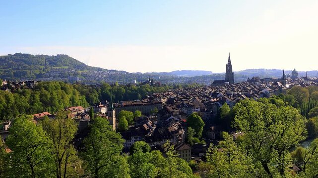 historic cityscape bern switzerland in spring 4k video