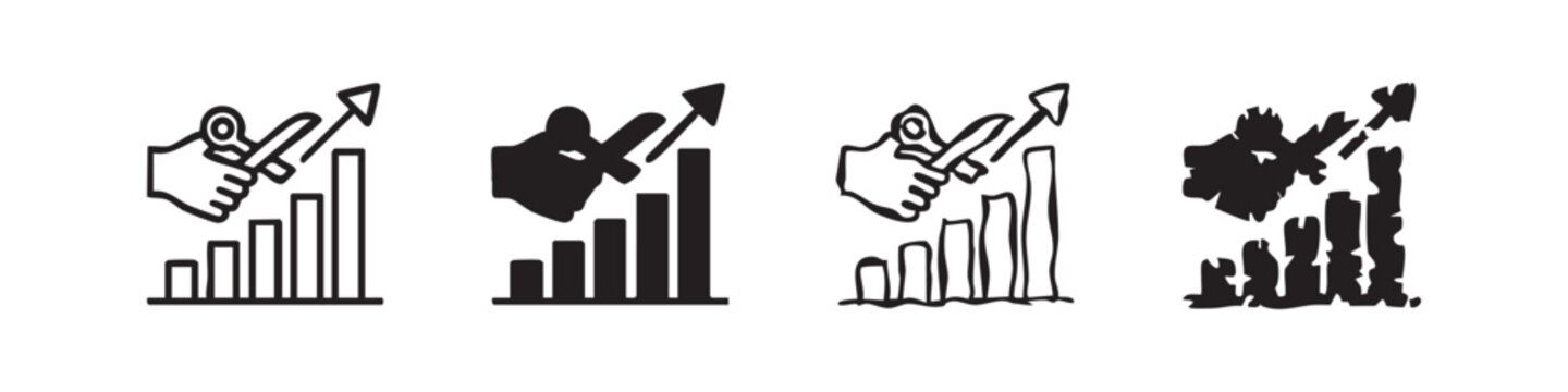 Financial Budget Cut Concept Icons showing Scissors Reducing Bar Graph Growth