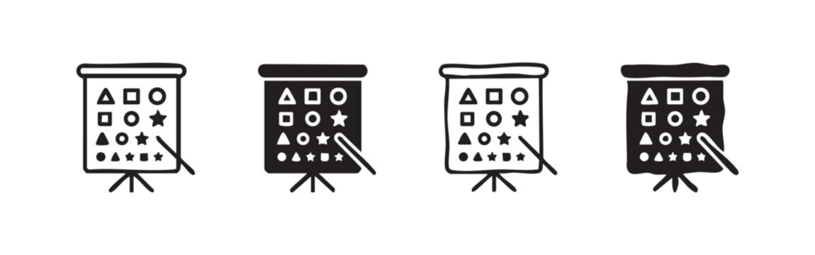 Eye Chart and Vision Testing Screen Icons, Optician Sight Test Vector Illustration Symbols