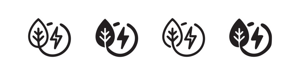 Fototapeta premium Eco Friendly Energy Icon Set, Leaf and Lightning Bolt for Sustainable Power