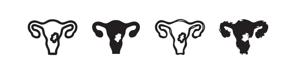 Obraz premium Uterus Icon Set, Female Reproductive System Symbols for Health and Medicine