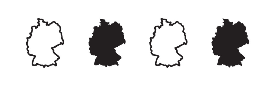 Germany Map Silhouette Icon Set, German Geography and Territory Symbols