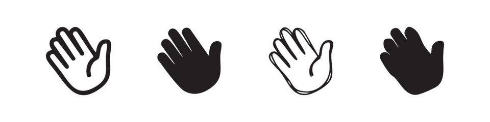 Fototapeta premium Open hand high-five or greeting gesture icon set in various artistic styles, symbolizing interaction
