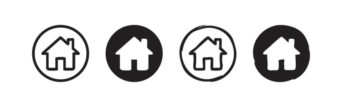 Home Button Icons: House Symbol in Circles
