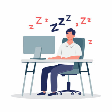 Man sleeping at desk with computer