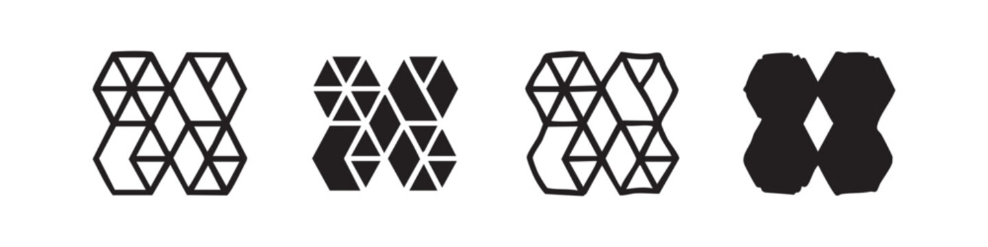 Abstract triangular and hexagonal geometric pattern icons set, modern ornamental design.