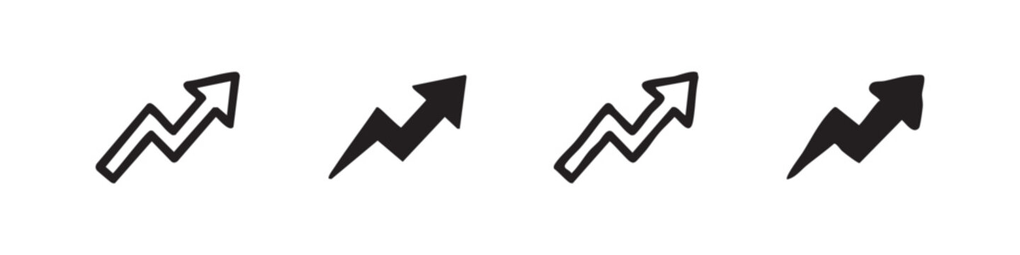 Lightning Bolt Up Arrow Icon Set - Energy Growth, Speed, and Fast Progress Symbol in Various Styles