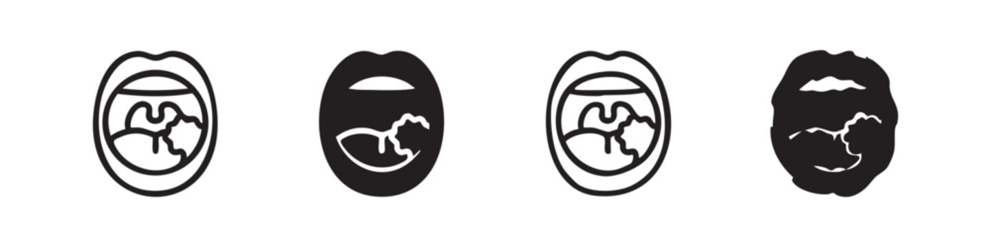 Open Mouth and Tonsils Icon Set - Sore Throat, Medical Examination, and Human Anatomy Symbols
