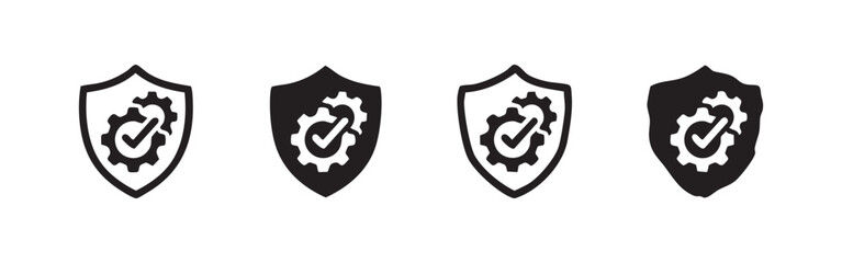 Security and System Optimization Icon Set with Shield, Gear, and Checkmark, Symbolizing Protection and Approved Settings © liubomir118809