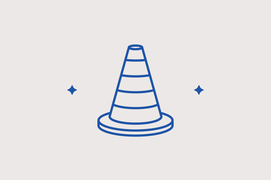 Traffic cone safety line icon for road hazard warnings and construction zones. Reflective vector illustration for driving school materials and city maintenance service apps.