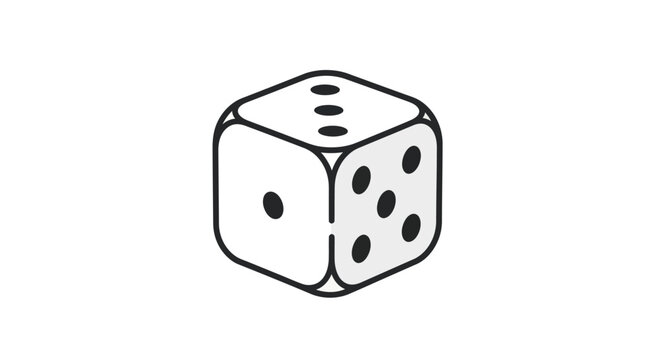 Single white die showing numbers 1, 4, 5, isolated on white background. Gambling game