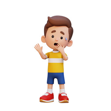 3D Kid Boy showing surprise expression unexpected reaction concept.