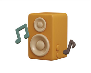 Sound Speaker with Musical sign 3d render concept of Retro music loudspeaker box with music icon vector illustration © sajjat