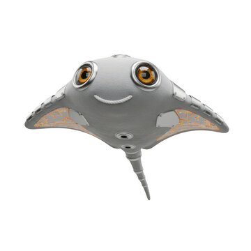 Smiling grey stingray fish with orange eyes