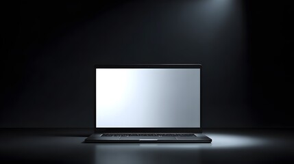 Fototapeta premium Modern laptop design showcases clean lines and a bright screen on a sleek studio surface