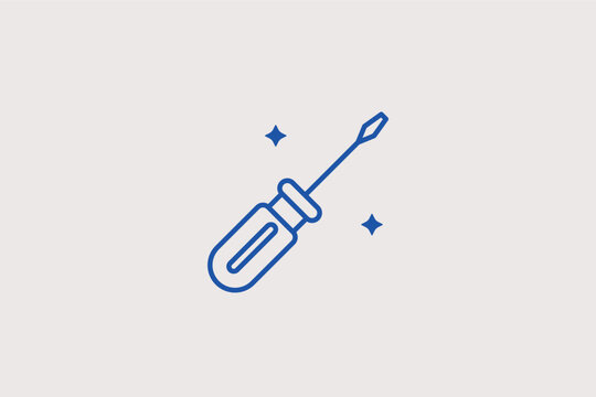 Manual screwdriver line icon for basic home maintenance and mechanical repairs. Essential vector illustration for flat-pack furniture assembly guides and toolkit sets.