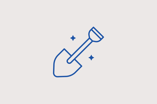 Construction shovel line icon for digging, gardening, and manual labor tasks. Practical vector illustration for landscaping service brochures and hardware tool retail sites.