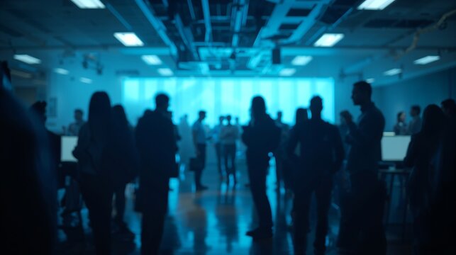 Generative Ai depicts a bustling tech conference with