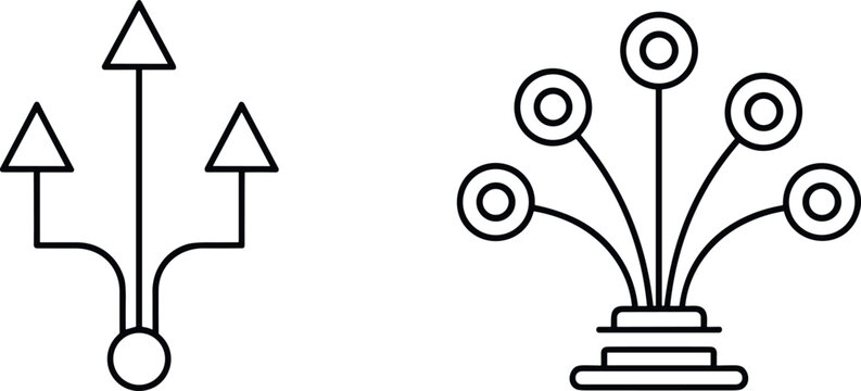 Branching Arrows and Radial Flow Icons for Direction, Decision Making, and Process Mapping in Business and Organizational ConceptsBranching Arrows and Radial Flow Icons for Direction, Decision Making,