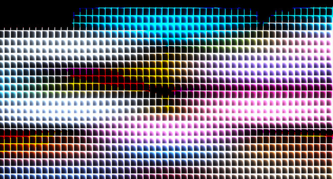 grid of illuminated spherical cells colorful