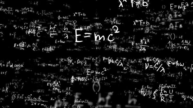 Seamless vector pattern illustration of white chalk math formulas and physics equations hand-drawn on a black school chalkboard for education wallpaper design