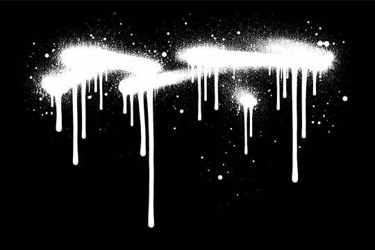 High-Contrast Monochrome Illustration of Aerosol Nozzle Trails, Runs, and Splashes Depicting Raw Subculture Aesthetics &mdash; Gritty Dark-Background Vector Artwork Evoking Underground Expression and Rough