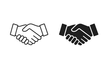 Obraz premium Handshake icon set featuring line and solid styles. Minimalist vector illustration representing business agreement, partnership, cooperation, and trust for professional web and app design.