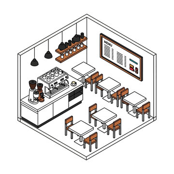 Cafe Interior with Dining Tables.