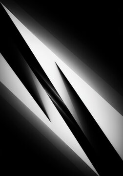 Intense black and white abstract showcasing sharp diagonal lines, severe shadows, and complex geometric intersections creating dynamic visual texture, empty, modern, space