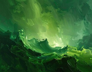 Obraz premium An abstract painting showcases swirling shades of green, evoking a sense of movement and natural energy through thick, textured brushstrokes.