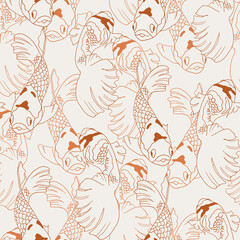 Fototapeta premium koi fish line art seamless pattern