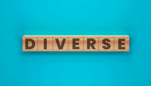 Diverse Blocks: Wooden blocks spell out the word DIVERSE against a blue backdrop, celebrating the concept of variety, differences, and inclusion.