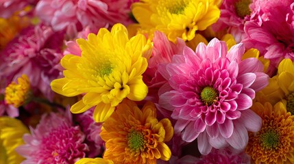 Fototapeta premium Vibrant pink and yellow flowers bouquet for mother’s day greeting