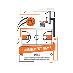 Basketball Tournament Announcement Poster with Court and Hoop © Roni