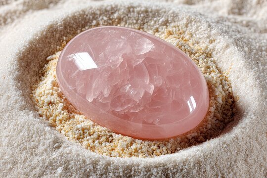 Polished Rose Quartz Gemstone Reflecting Soft Light on Textured Surface