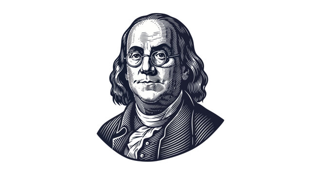 Benjamin Franklin Portrait Illustration, Founding Father, American History