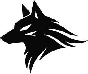 Obraz premium Aggressive wolf head profile silhouette with sharp tribal mane, fierce and powerful black and white vector illustration