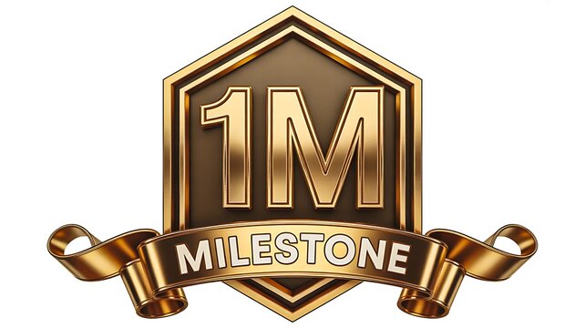 One million milestone badge with golden emblem representing achievement success and business growth celebration