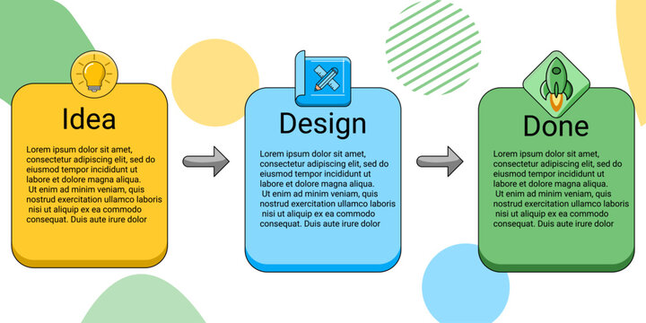 3 Steps business process infographic template flat design vector