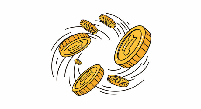 Illustrated Spinning Gold Coins in Motion.