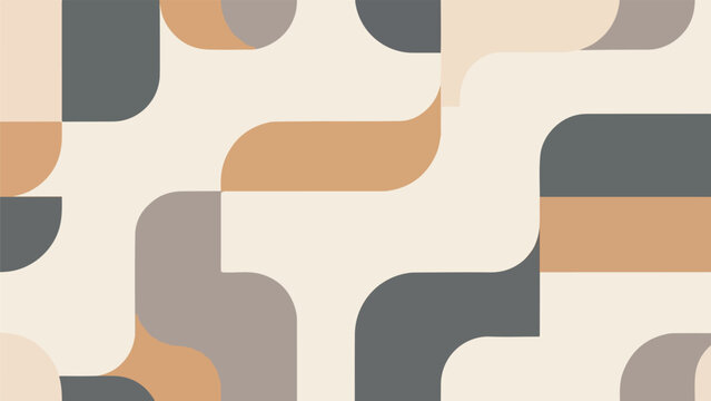 Modern seamless abstract graphic pattern with rounded geometric shapes in earthy neutral tones, offering a contemporary and stylish background for various design projects and digital presentations